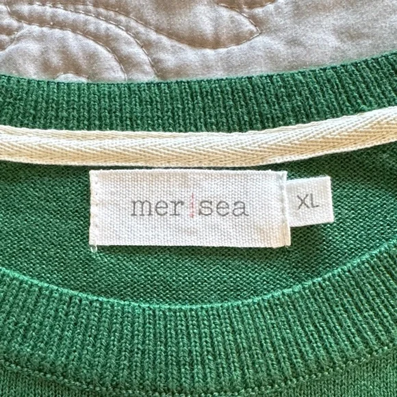 Mer Sea Court Green & White Striped Short Sleeve Crew Neck Sweater size XL - Picture 7 of 12